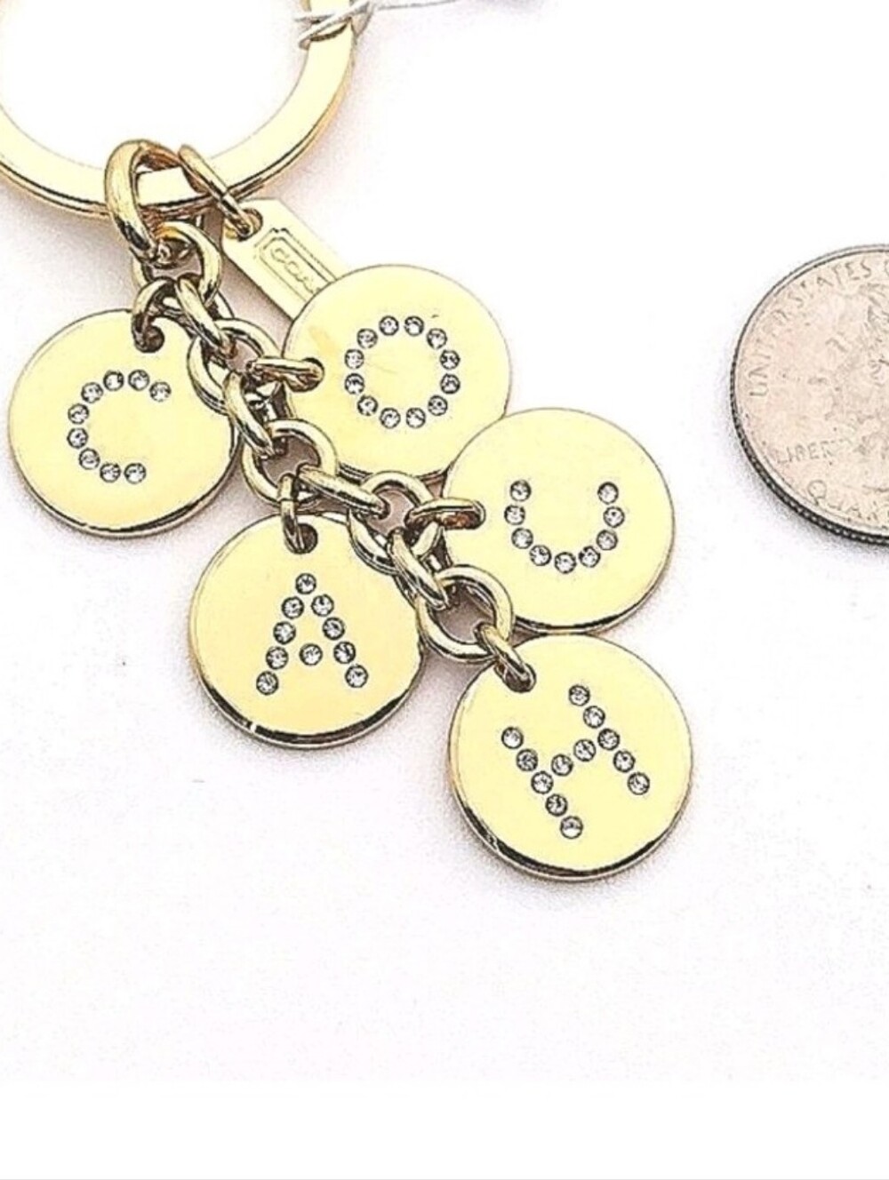 COACH Rare Gold Letters Keychain Made With Swarovski Crystals/ Gorgeous/Like New